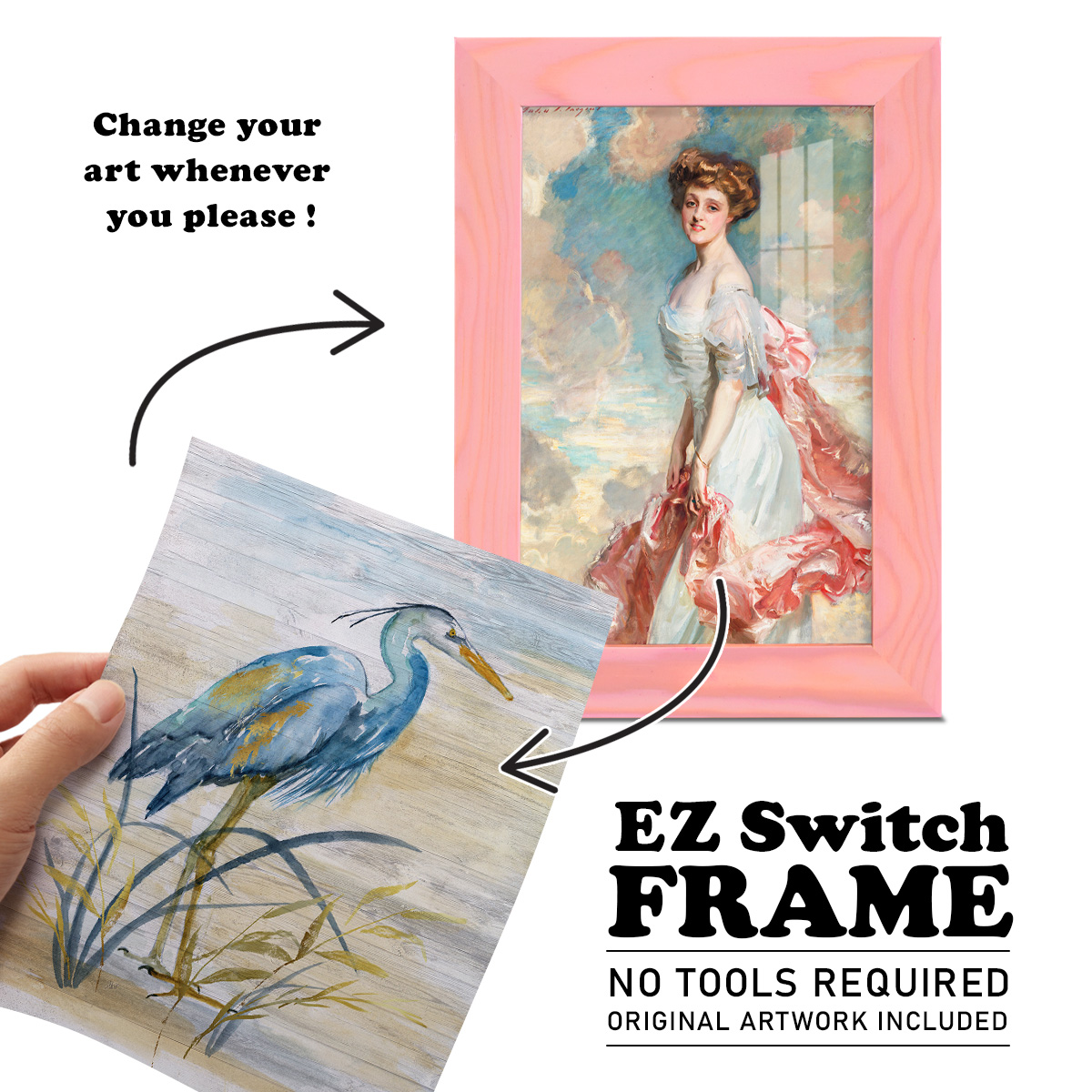 Blue Heron I -Framed Print w/glass-Sunset Pink