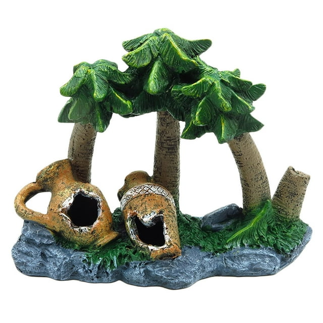 Árbol de coco artificial de resina para decoración de peceras, adorno para acuario.