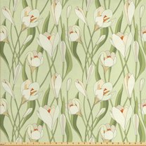 Ambesonne Garden Art Fabric by the Yard Upholstery, Spring Flora Bouquet, 2 Yards, Pale Green Orange Cream