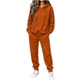 thumbnail image 2 of Hzzrkos Women Casual Loose Solid Color Hooded Long Sleeve Drawstring Kangaroo Pocket Sweatshirt Jogger Pants Tracksuit Lounge Set Two Piece Outfit Rose Gold, 2 of 7