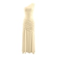thumbnail image 4 of Wsysadlol Summer Dress Women Solid Satin Bodycon Midi Dress Asymmetric One Shoulder Ruched Slim Fit Dress Elegant Evening Party Gown Formal Dress, 4 of 7
