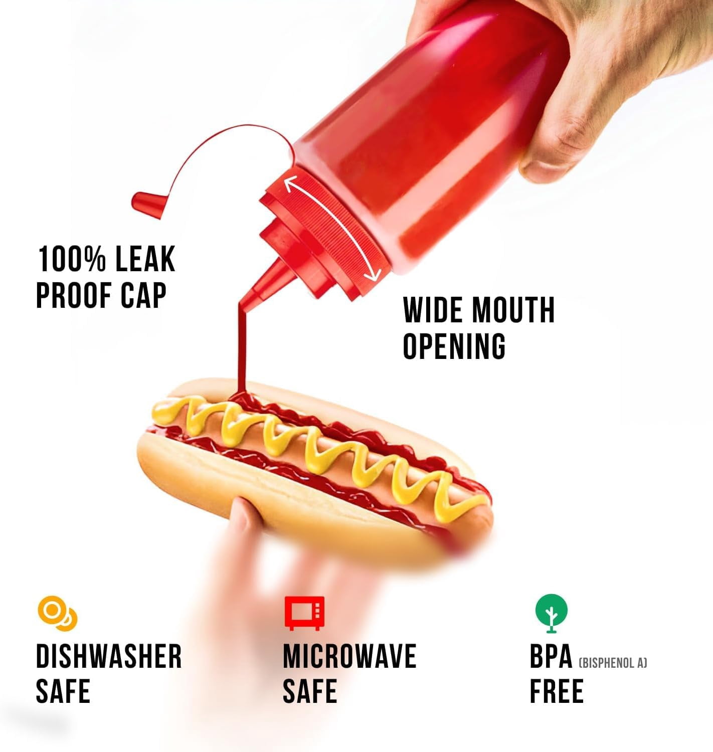 12 oz & 16 oz Condiment Squeeze Bottles for Sauce – Leak Proof Oil, Syrup, Dressing Squirt Bottles – Easy Pour, Refill & Clean | 2 Pack