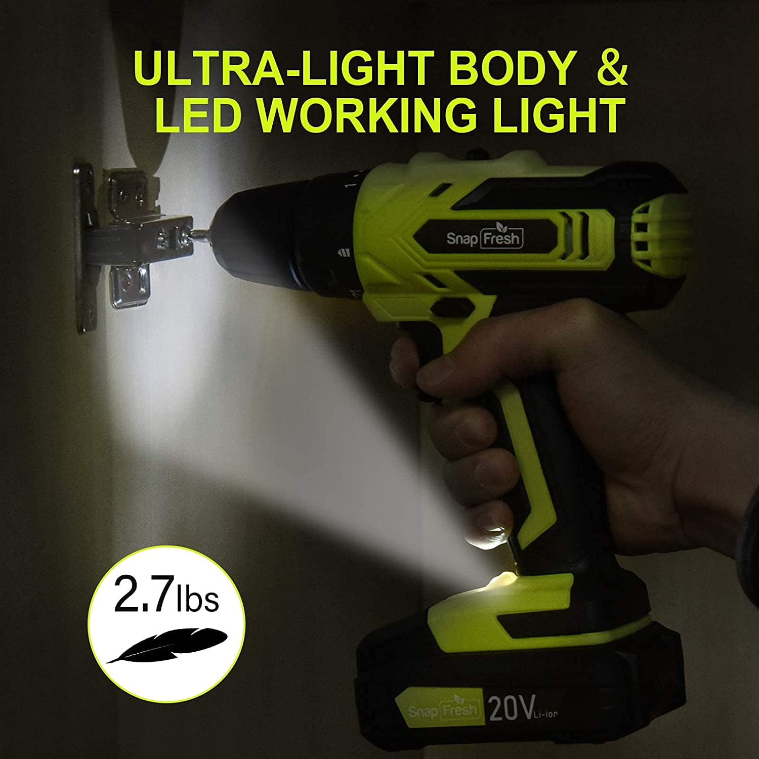 Snap Fresh 20 v, 2.0Ah Cordless Drill Driver, 21+1 Torque, 1400 RPM