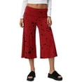 thumbnail image 2 of Cropped Pants Womens Casual Wide Leg Low Rise Fold Over Stretch Gaucho Pants for Summer Sweatpants Beach Holiday Streetwear Deep Red L, 2 of 7