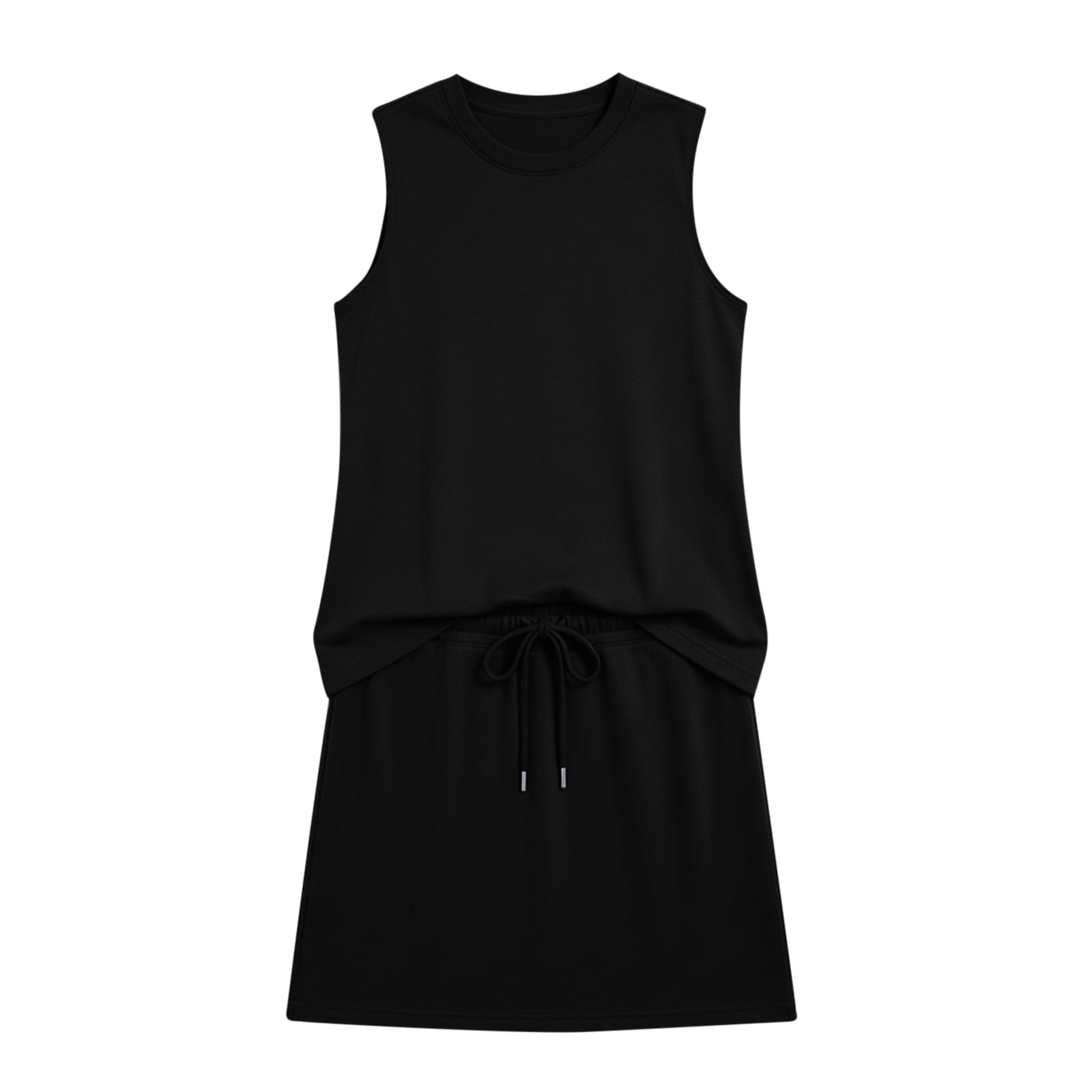 Sokhug Women Athletic Sleeveless Round Neck Dress Drawstring Waist Casual Loose Solid Color Workout Lounge Shift Dress