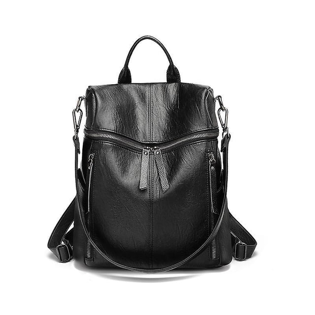 BR Elegante mochila negra de piel sintética para mujer: ligera, espaciosa y versátil para uso informal y de oficina