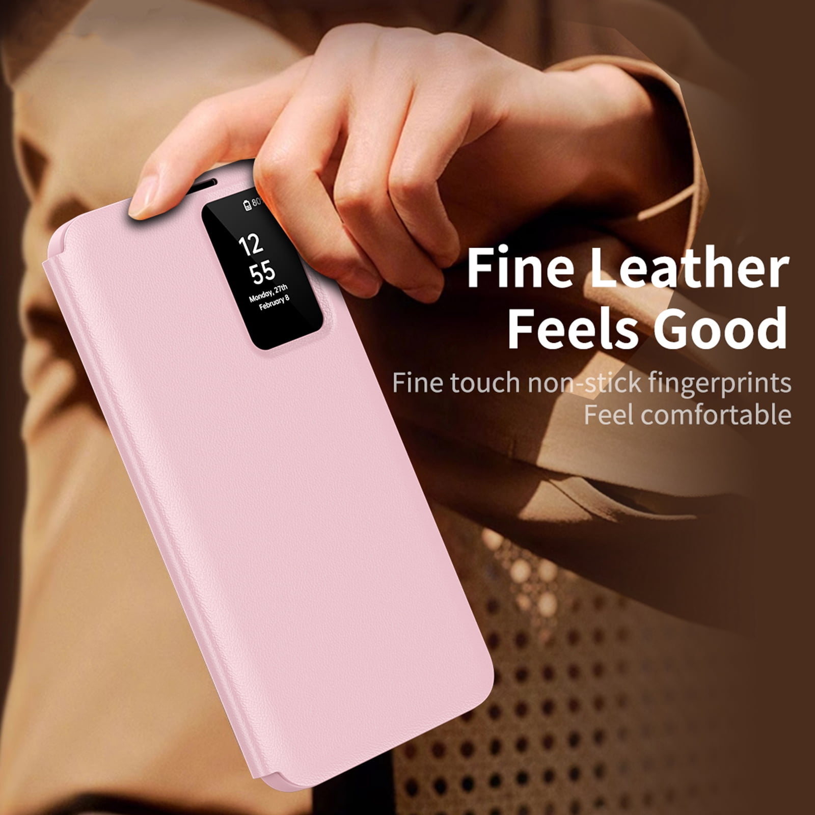 Decase Smart Window Folio Case for Samsung Galaxy S26 Ultra,PU Leather Flip Cover with Card Slot,Shockproof Wallet Phone Case,Pink