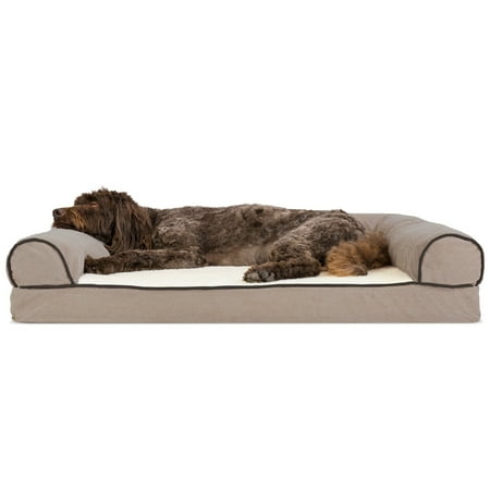 UPC: 0842229106305 | FurHaven Pet Products | Memory Foam Faux Fleece & Chenille Couch Sofa-Style Pet Bed for Dogs & Cats Cream Large