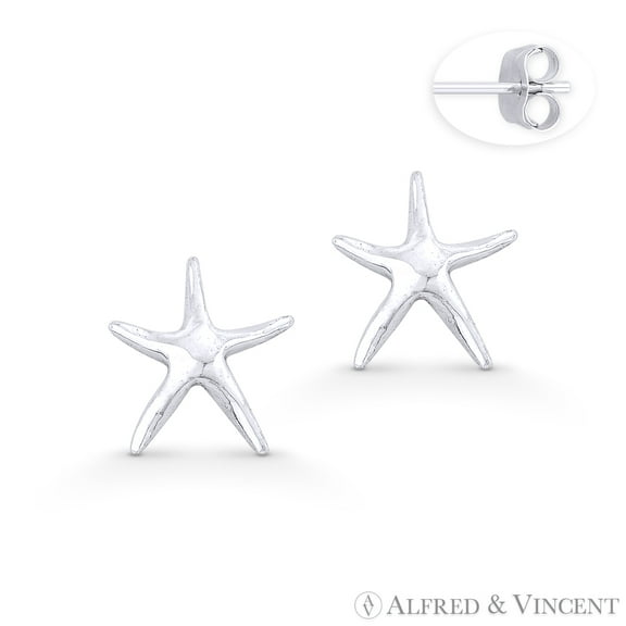 Starfish Animal Charm Stud Earrings in Oxidized .925 Sterling Silver