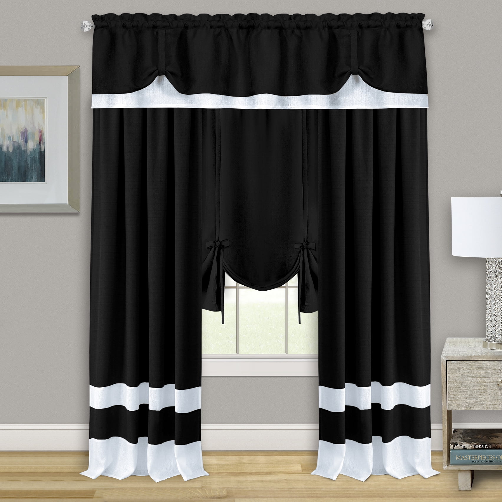Darcy Window Light Filtering Curtain Tie Up Shade - 58" x 63" - Black