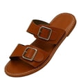 thumbnail image 3 of Beach Shoes, Sandals Wide Feet, Wide Width Sandals for Women, Sandals Women Sole & Earth Womens Sandals | Leather Studded Double-Buckle Slides Women Dress Shoes for Women, Brown 6, 3 of 7