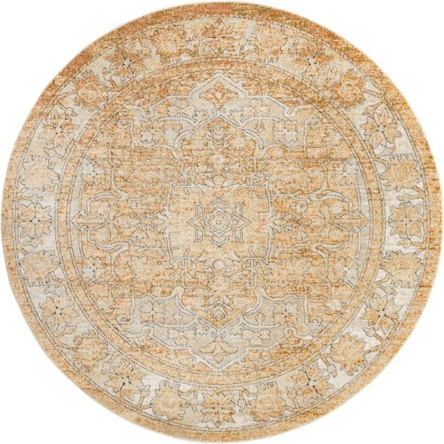 Unique Loom Isabella High-Low Pile Border Rug 7' 10 x 7' 10 Round Beige/Orange