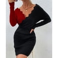 thumbnail image 1 of Vestido de punto Cuello en V Ondulado Manga larga Poliéster Moda Lavable a máquina Ropa de mujer Rojo M, 1 of 7