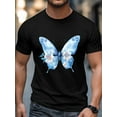 thumbnail image 4 of Men's T-Shirt Blue Butterfly Retro Flowers Cartoon Decor Short Sleeve Casual Tee Classic Crew Neck T-Shirt for Men, S, 4 of 6