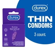 Durex Extra Sensitive Condoms, Ultra Thin, Lubricated Natural Rubber Latex Condoms for Men, FSA & HSA Eligible, 3 Count