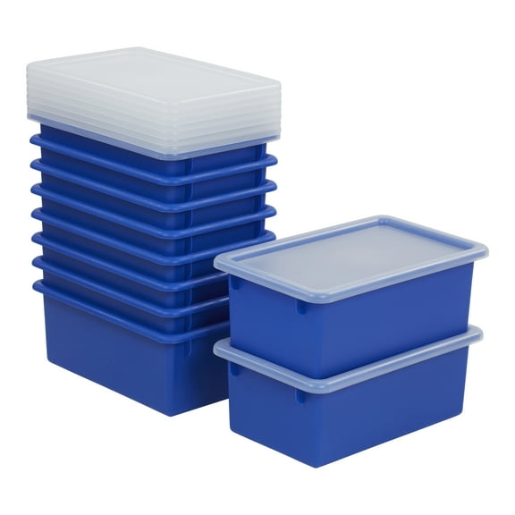 ECR4Kids Cubby Storage Plastic Bin with Lids, Multipurpose Organization, Blue, 10-Piece