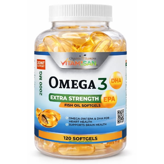 Vitamisan Omega 3 Fish Oil 2000 mg – 120 Softgels – EPA & DHA Support – Heart, Brain & Joint Health – Extra Strength Fish Oil Supplement