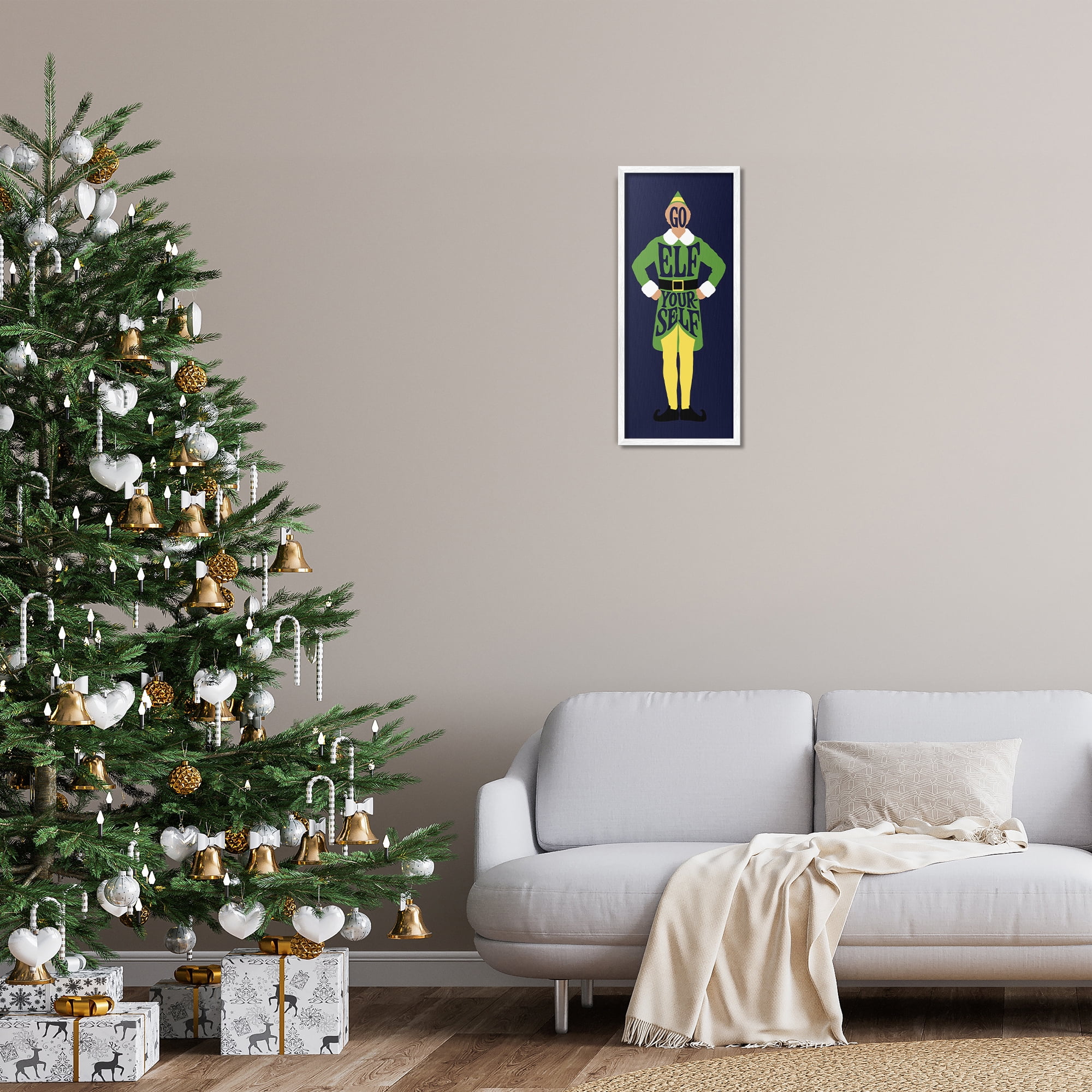 Stupell Industries Sassy Go Elf Yourself Holiday Painting White Framed Art Prints Wall Art, 10 x 24