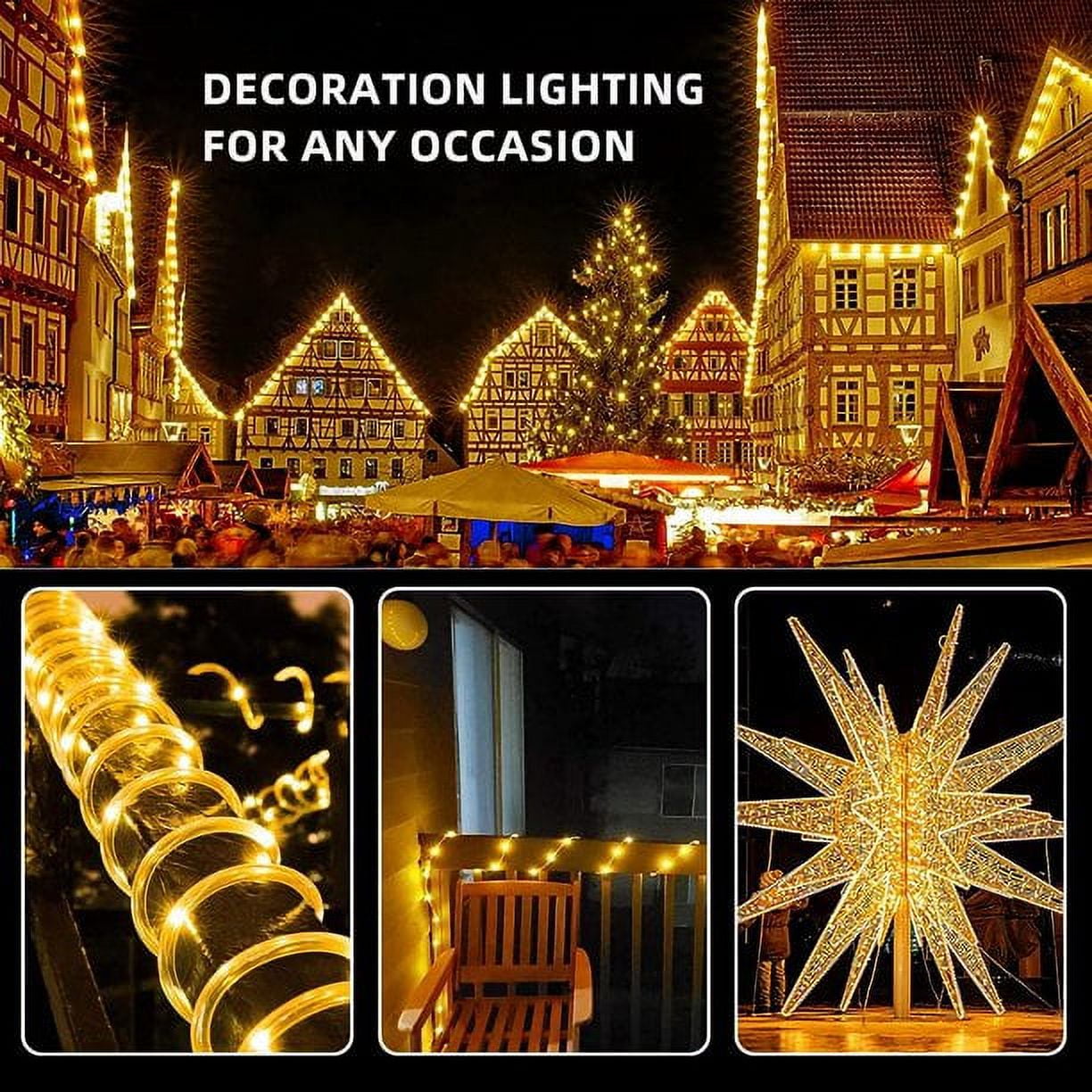 Solar Rope Lights Outdoor Waterproof,Solar Rope Light 72FT 200 LEDs, Outdoor LED Copper Fairy String Tube Lights,Outdoor String Lights for Christmas Holiday Tree Decoration Lighting (Warm White)