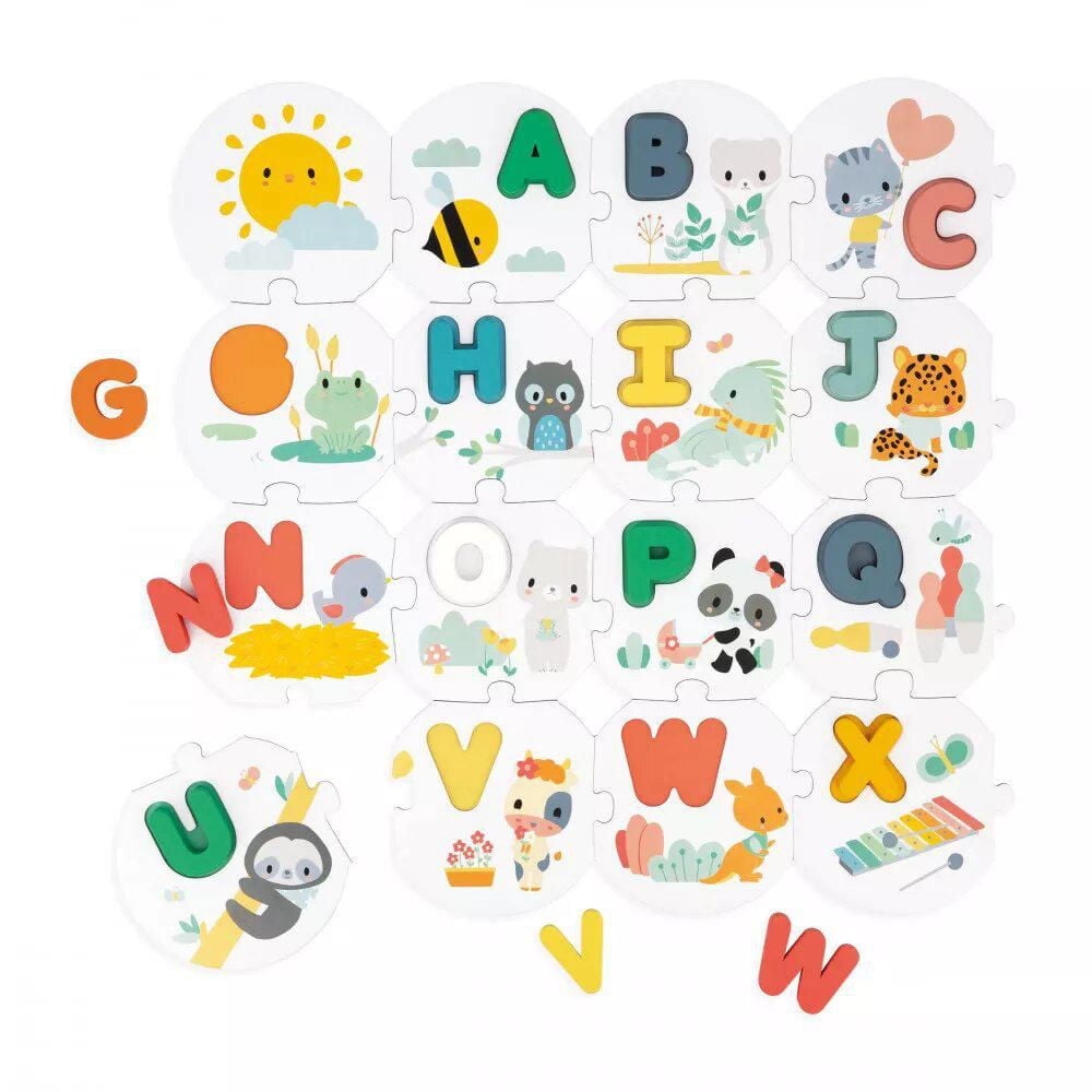 Janod - Pure - My First Alphabet Puzzle - 26 Pieces - Early-Learning Skill Game - Fine Motor Skills - For Toddlers - 2 Years + - Multilingual - J08045