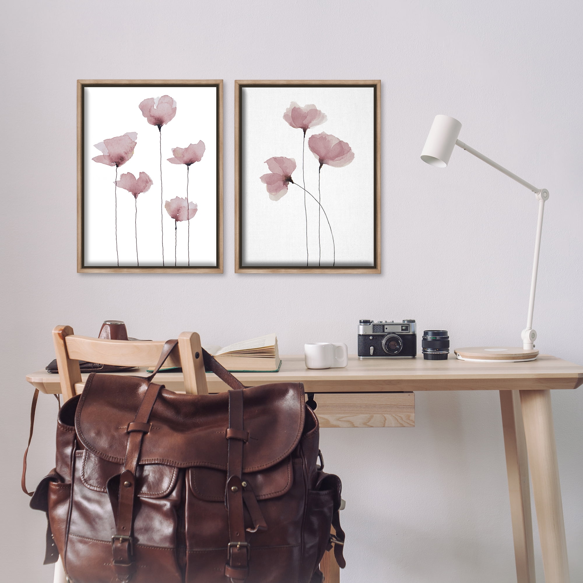 Stupell Industries Poppies Standing Tall Floral & Botanical Painting Brown Floater Framed Canvas Art Print Wall Art, 17 x 25, Set of 2