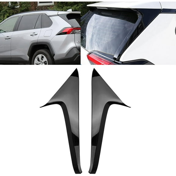 Xotic Tech Exterior Rear Spoiler Wing Side Beveled Window Sill Pillar Molding Cover Trim, Glossy Black, Compatible with Toyota RAV4 2019-2023