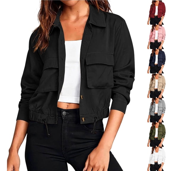 FRSASU Women's Military Safari Cropped Jackets Button Down Lightweight Oversized Utility Anorak Coat with Pockets White