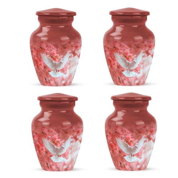 Yatskia Cherry Blossoms Dove Small Urns for Human Ashes Keepsake for Mom and Dad, Mini Urn for Adult Ashes, (Classic Pack of 4, 3 Inch)
