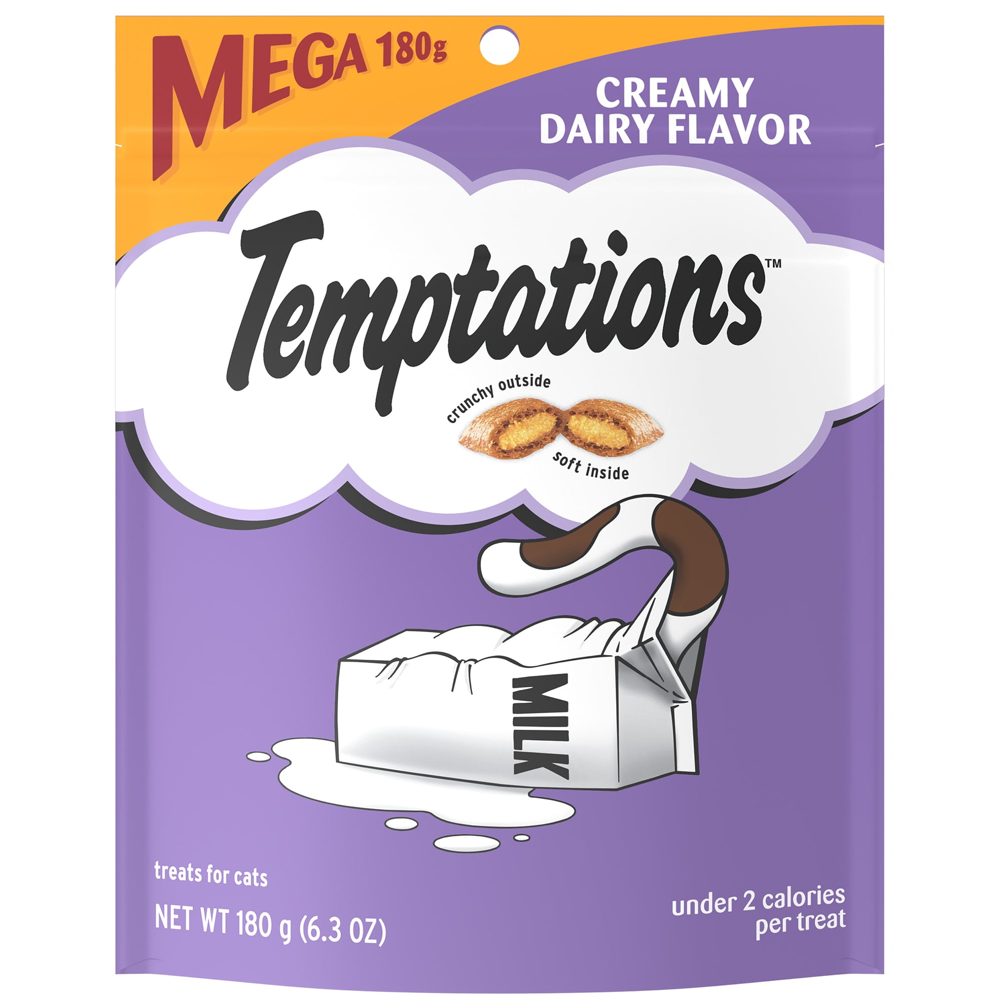 TEMPTATIONS Classic Crunchy and Soft Cat Treats Creamy Dairy Flavor, 6.3 oz. Pouch