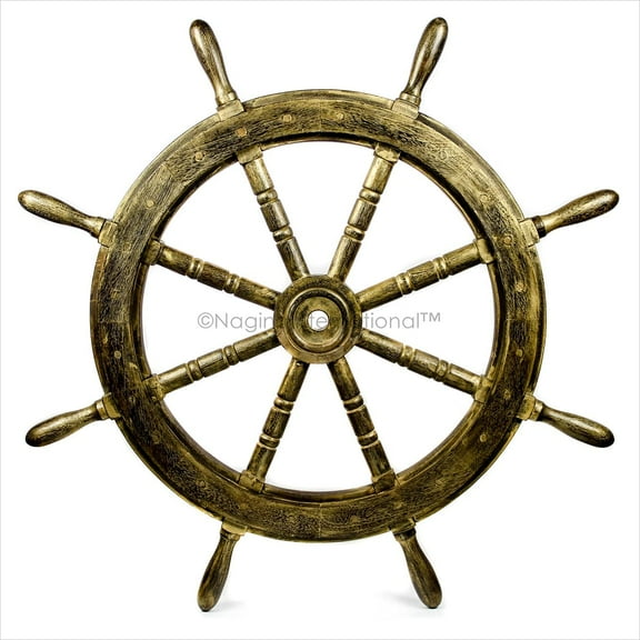 Wooden Ship Wheel (Antique Golden) - (42 Inches)