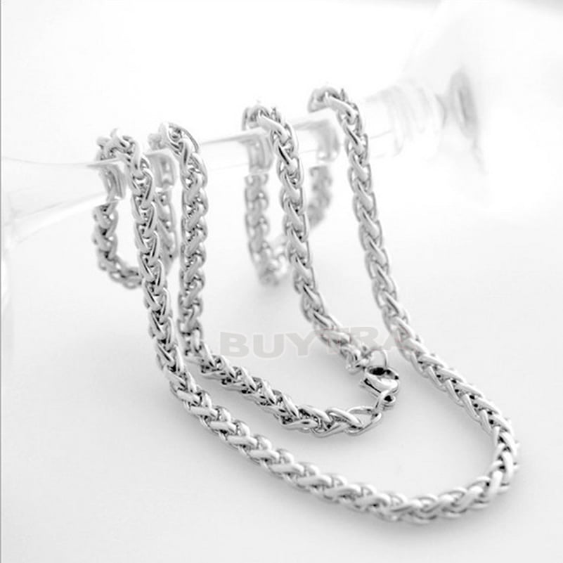 3/4/5/6MM 20" MEN Silver Stainless Steel Wheat Braided Chain Necklace Jewelry