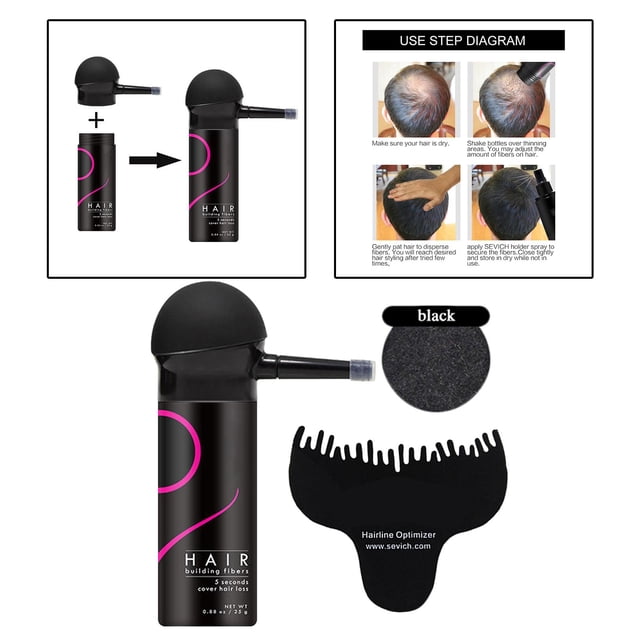 Polvo de de cabello, aplicador de fibra de cabello, de cabello instantáneo Espesar a prueba de sudor Aplicador de bomba Boquilla , negro Salvador Polvos de volumen de cabello