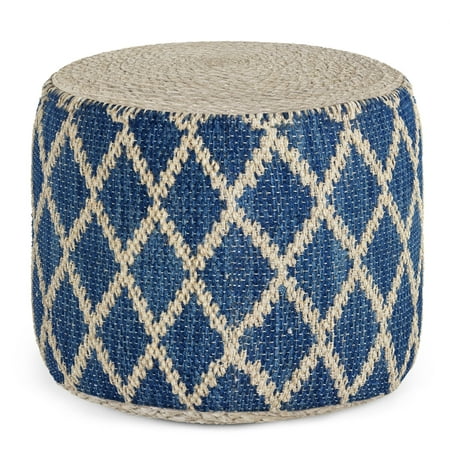 UPC 840469000032 product image for Edgeley Boho Round Pouf in Classic Blue  Natural Woven Braided Jute | upcitemdb.com