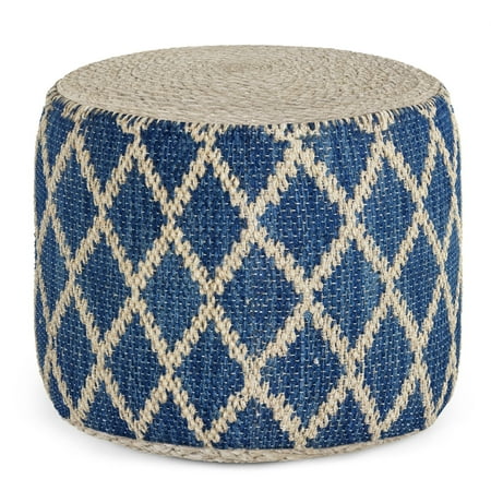 UPC 840469000032 product image for Edgeley Boho Round Pouf in Classic Blue  Natural Woven Braided Jute | upcitemdb.com