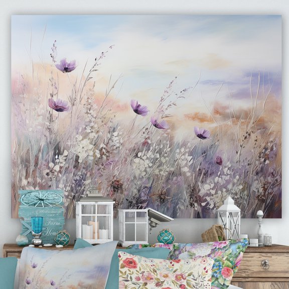 Designart "Countryside Serenity With Minimal Purple Herbs" Flowers Canvas Art Print