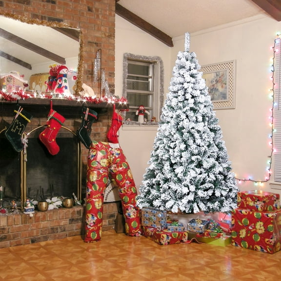 SEGMART 6ft Snow Flocked Christmas Tree with 750 Tips, Premium Hinged Pine Automatic Christmas Tree with Snow Tips, Realistic Xmas Tree with Metal Legs for Indoor Outdoor Holiday Decoration, S9517