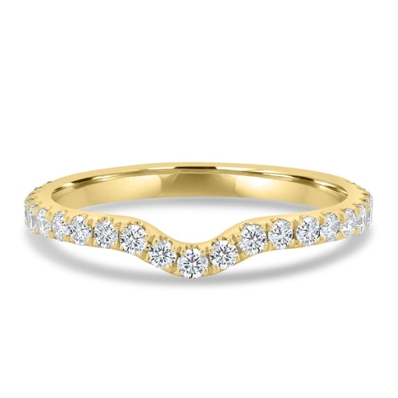 ESTE ORIGIN 0.39Ct Moissanite Curved Nesting Wedding Band – 2/3 Pavé V-Shaped Ring in 10K Yellow Gold for Women