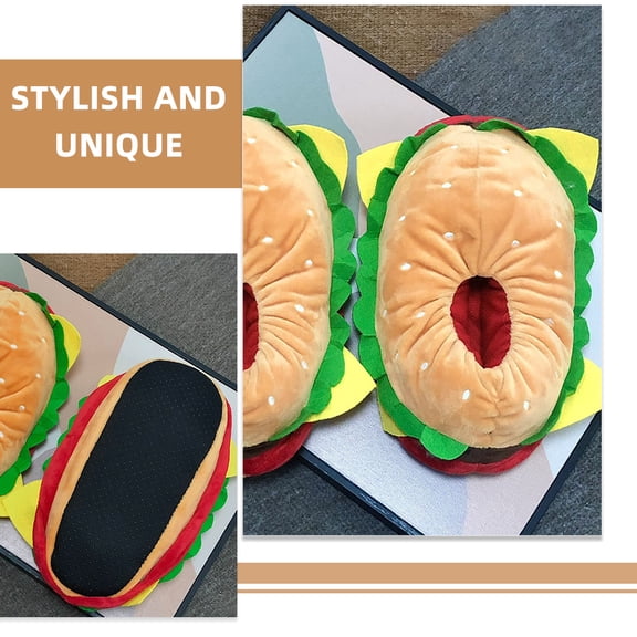 1 Pair Burger Slippers Warm Indoor Home Slippers Soft Cotton Winter Slippers for Men and Women Adults Cozy Novelty Footwear