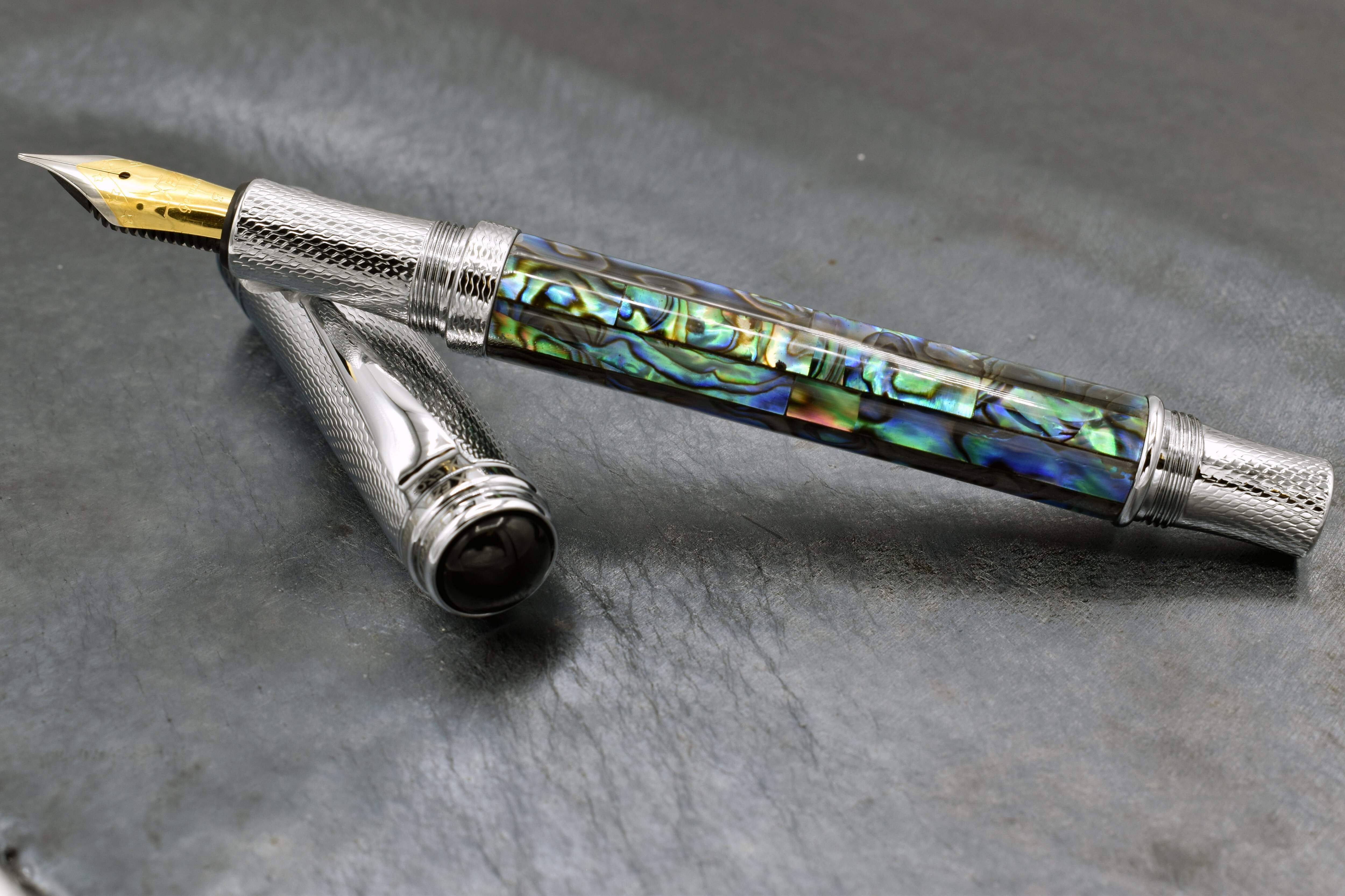 Xezo Xezo Maestro® Paua Abalone Sea Shell Fountain Pen (Fine Nib) - Chrome Plated