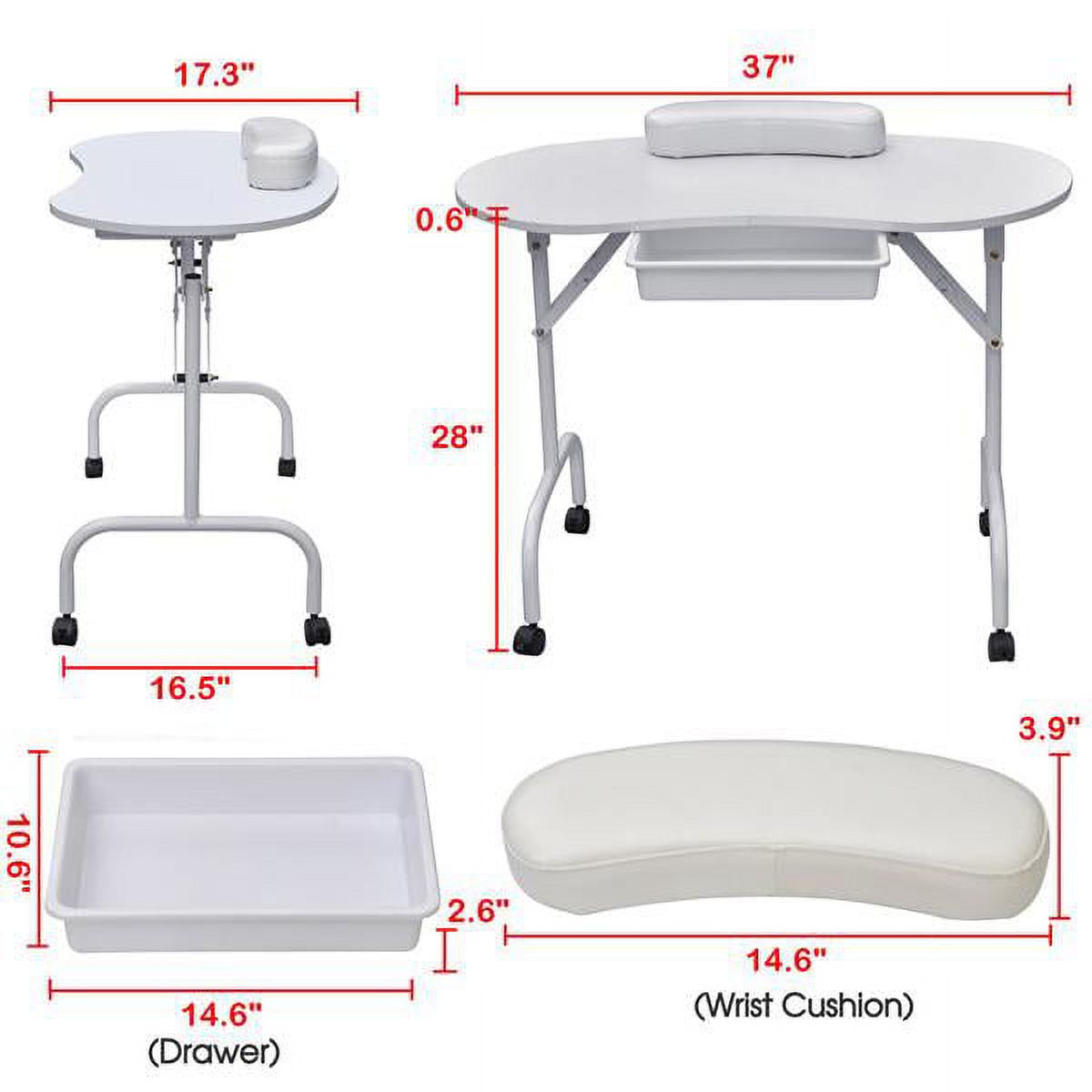 Renwick Folding Manicure Table with Wrist Cushion Bag,White