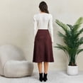 thumbnail image 4 of Faux Suede Midi Skirt for Women Vintage High Waisted A-Line Trendy Fall Winter Business Causal Skirts M, 4 of 8