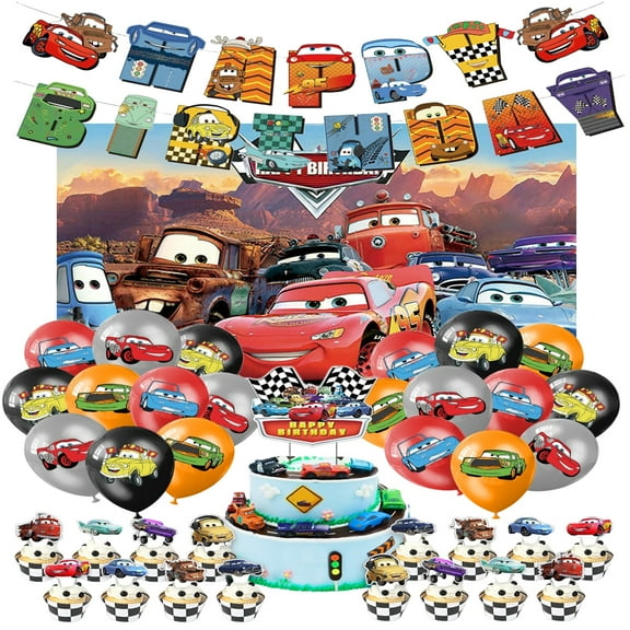 Cars cartoon birthday party supplies, party decorations include happy birthday banners, balloons, backdrops, cake toppers