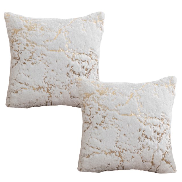 Funda de Almohada de felpa Vhermosa dorado de doble cara 2 uds