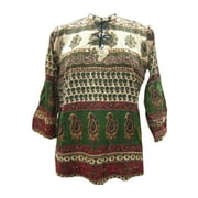 Mogul Womens Designer Shirt Tribal Paisley Print Cotton Mandarin Collar Tunic Top