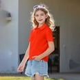 thumbnail image 6 of Girls Lapel Polo Shirts Short Sleeve Quick Dry School Uniform Golf Shirts Back To School Stylish Casual Regular Fit Button Top Orange 6-7 Years, 6 of 8