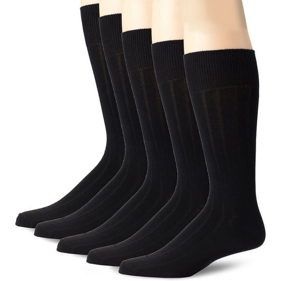 Dockers Men's Classics Classic Rib Crew Socks, Black, 5 Pair