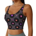 thumbnail image 2 of Daiia Vinyl Records Musical Notes Printed Women's Sports Bra, Breathable Activewear Bra with U-Back Design and Removable Pads, Comfortable and Supportive for Yoga, Workout-X-Large, 2 of 8