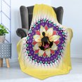 thumbnail image 4 of Yoga Soft Flannel Fleece Throw Blanket, Round Circle for Yoga Lotus Sitting Posture Peaceful Mind Workout Print, Cozy Plush for Indoor and Outdoor Use, 70" x 90", Yellow Purple Black, by Ambesonne, 4 of 5