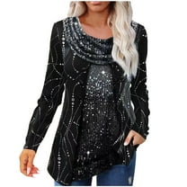 Patlollav Fall Winter Womens Blouses,Ladies Beaded Patchwork Print Pendant Collar Long Sleeve Tops