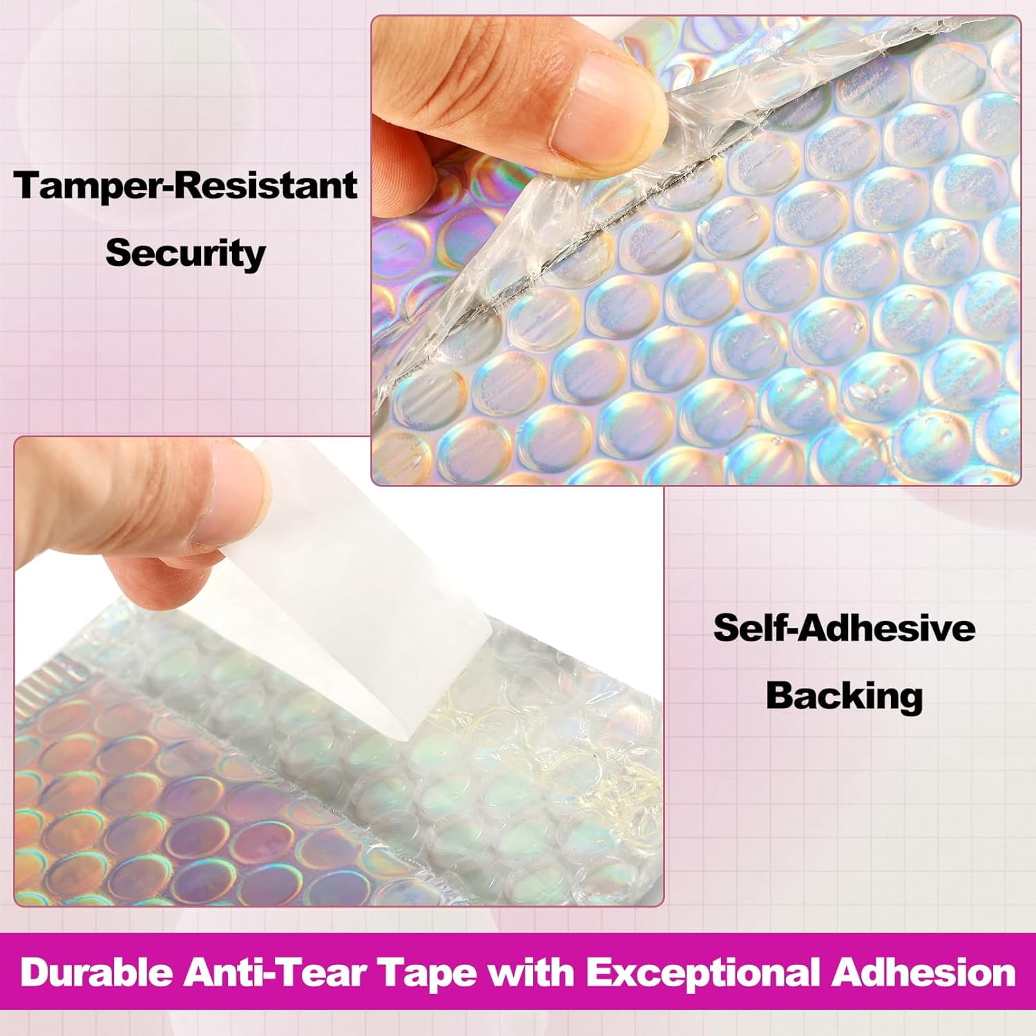50 Pcs Holographic Bubble Mailers,Metallic Bubble Mailers With Thank You Cards and Stickers,Poly Padded Envelopes,Waterproof Self Sealing Shipping Bags for Mailing,Small Business